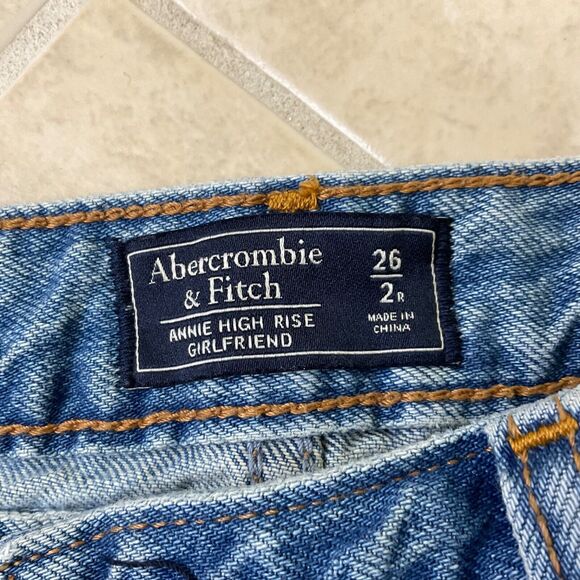 Abercrombie Annie Jeans Womens 2/26 distressed Girlfriend High Rise Side stripe - Picture 7 of 13